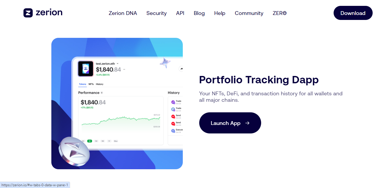 Zerion has a simple and intuitive interface