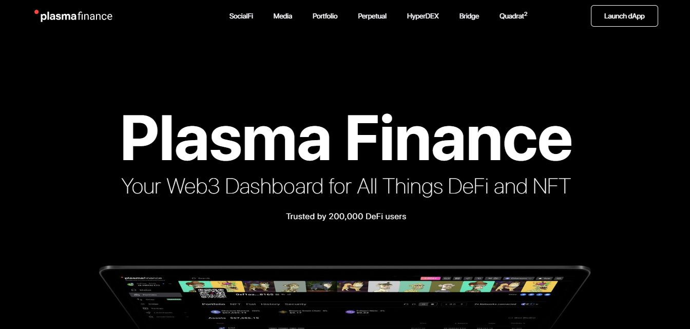 Plasma Finance aggregates data from decentralized exchanges and NFT trading platforms